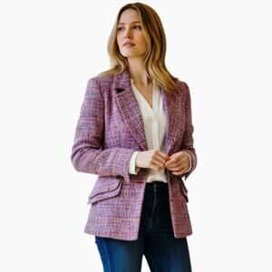 Vintage Christian Lacroix Wool Blend Tweed  Single Breasted Purple Blazer